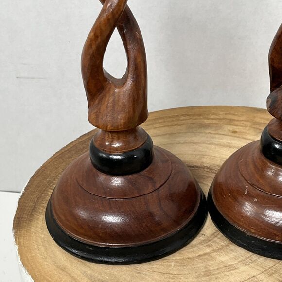 Pair Of Vintage Carved Wood Barley Twist Multi Tone Candlesticks 12” - Picture 5 of 10